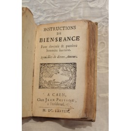 Livre 'Bienseance pour devenir et paraître honnête homme" Jean Poisson 1678