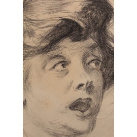 Dessin au fusain à vue ronde 'La Surprise' Louis Malteste (1862-1928)