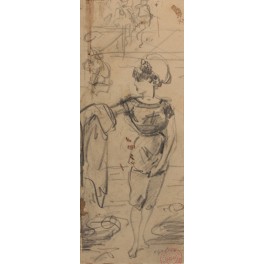 Dessin 'Femme en costume de bain' Alfred Grévin (1827-1892)