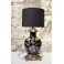 Vase monté en lampe fond noir et fleurs fin 19ème siècle