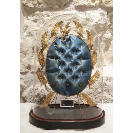 Globe de mariée et sa garniture de soie bleue et laiton fin 19ème siècle, début 20ème siècle